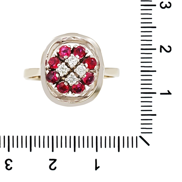 Ring, 14K, Weißgold, Rubine, Brillanten