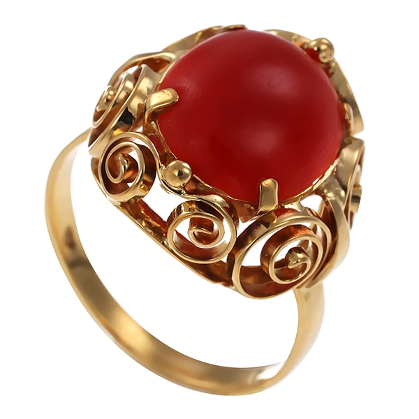 Ring, 14K, Gelbgold, Koralle