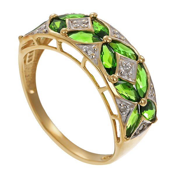 Ring, 8K, Gelb-/Weißgold, Diopsid, Diamant