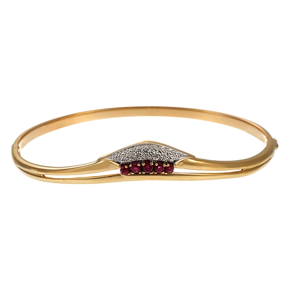 Armreif, 14K, Gelb-/Weißgold, Rubine, Diamanten