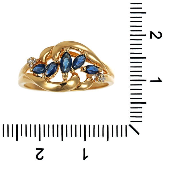 Ring, 14K, Gelbgold, Saphir, Diamant