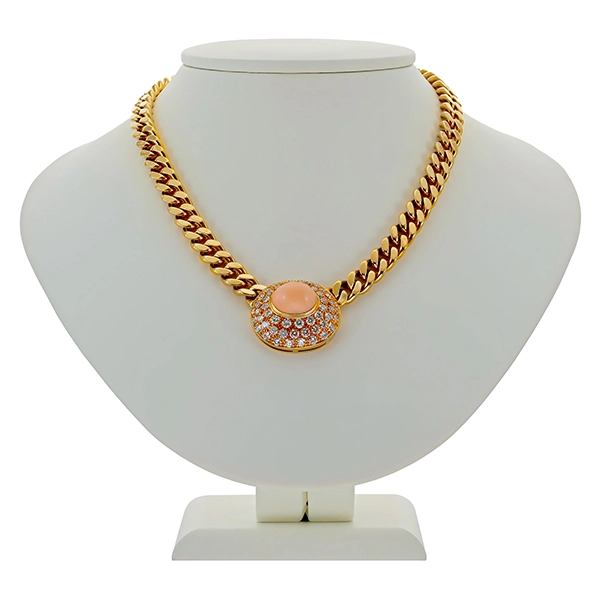 Collier, 18K, Gelbgold, Brillant, Koralle