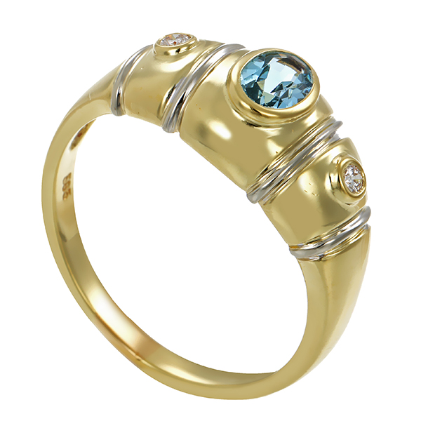 Ring, 14K, Gelbgold, Brillant, Aquamarin