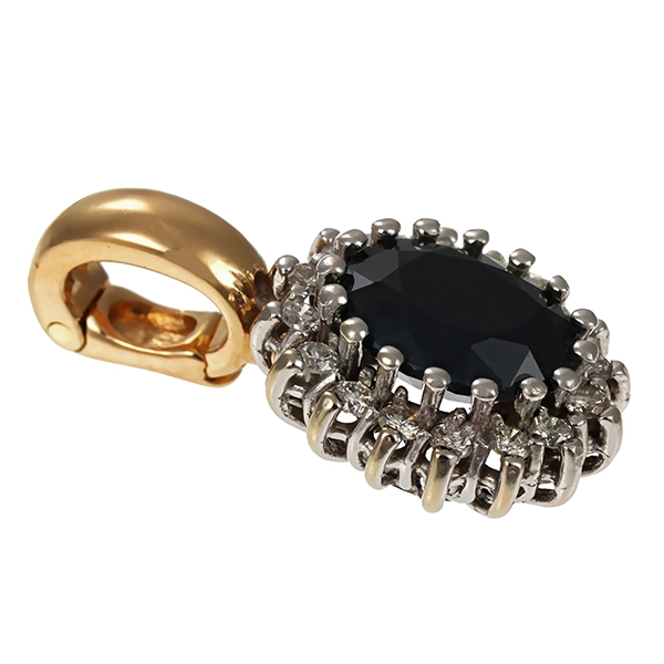 Anhänger, 14K, Gelb-/Weißgold, Saphir, Brillanten