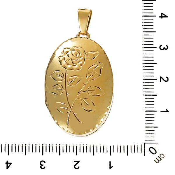 Anhänger, 14K, Gelbgold, Medaillon, Rose