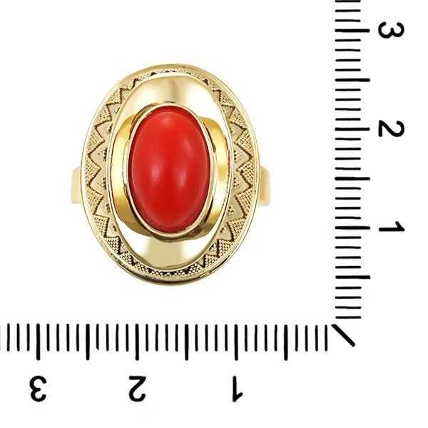 Ring, 14K, Gelbgold, Koralle