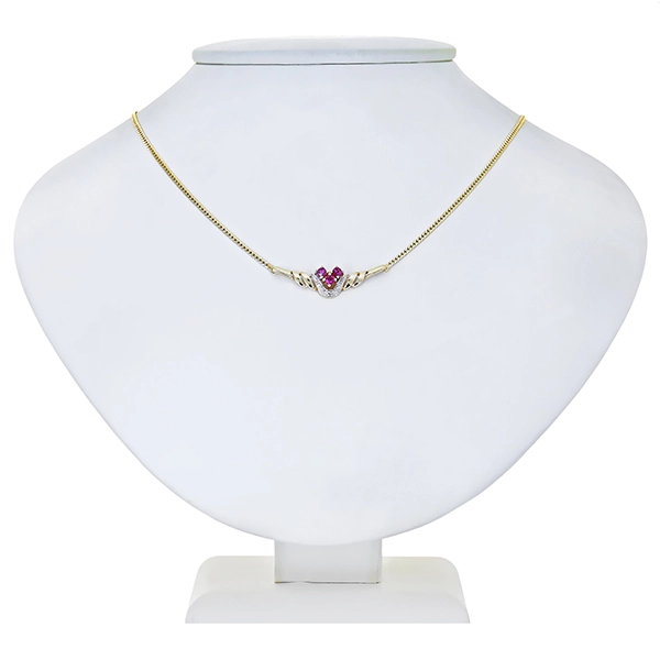 Collier, 14K, Diamant, Rubin