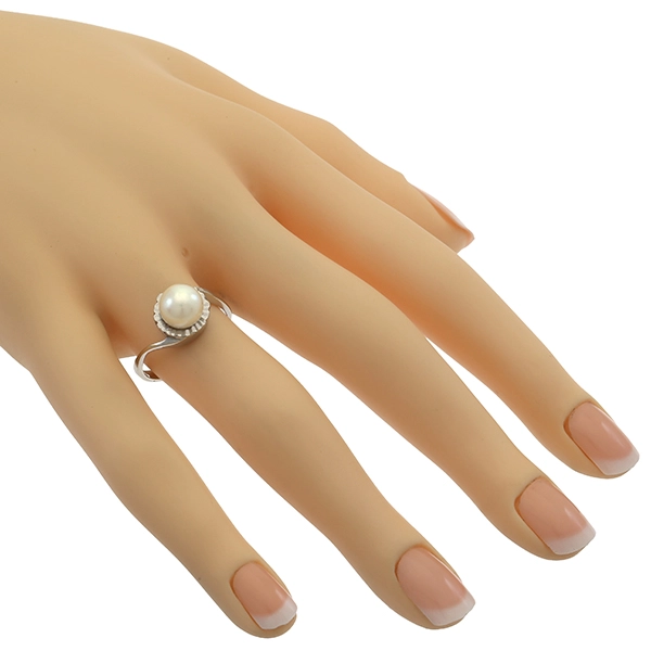 Ring, 14K, Weißgold, Perle