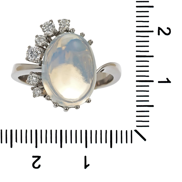 Ring, 18K, Weißgold, Mondstein, Brillanten