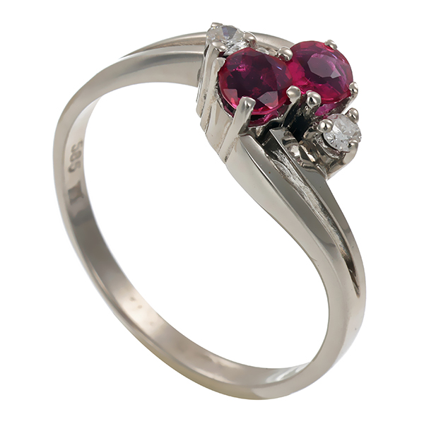 Ring, 14K, Weißgold, Brillant, Rubin