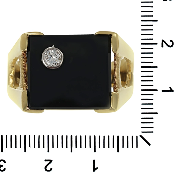 Herrenring, 14K, Gelb-/Weißgold, Onyx, Brillant