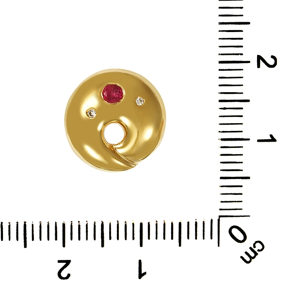 Ohstecker, 14K, Gelbgold, Rubine, Brillanten