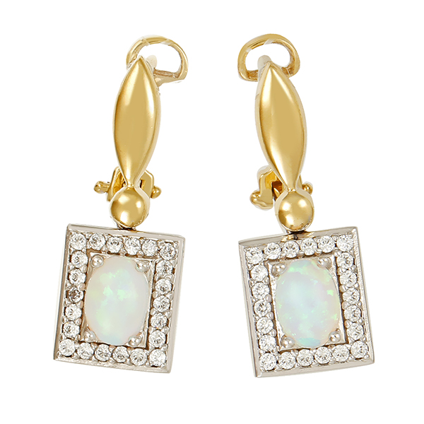 Ohrhänger, 14K, Gelb-/Weißgold, Synth. Opale, Zirkonia