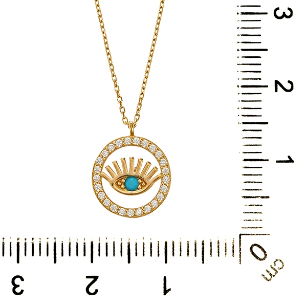 Collier, 14K, Gelbgold, Zirkonia, Türkis