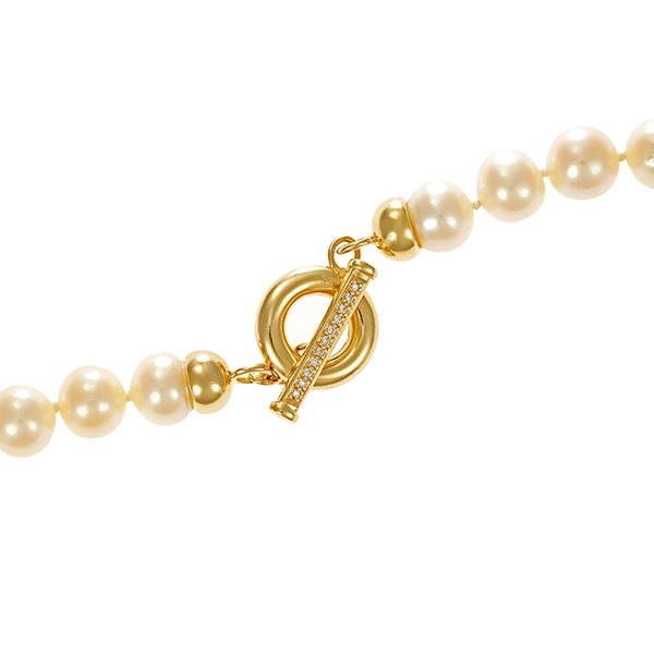 Perlenkette, Schliesse 14K, Gelbgold, Diamanten