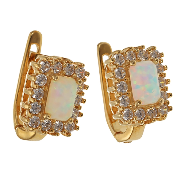 Ohrhänger, 14K, Gelbgold, synthetischer Opal, Zirkonia