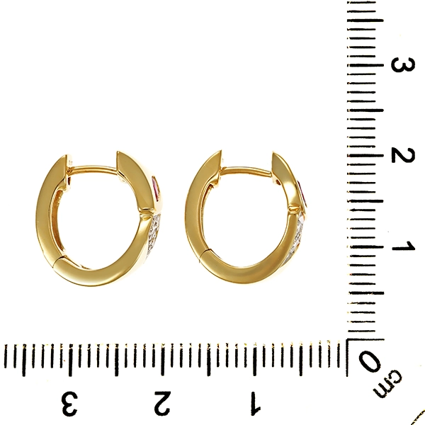Creolen, 14K, Gelb-/Weißgold, Brillanten, Rubine