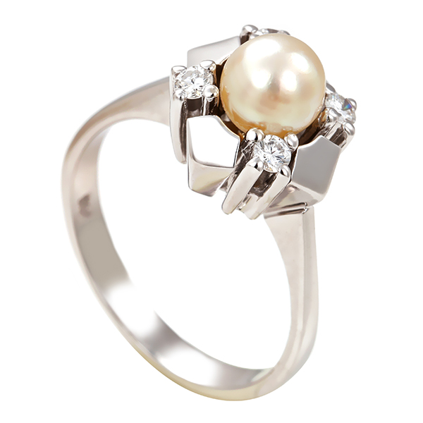 Ring, 14K, Weißgold, Perle, Brillanten