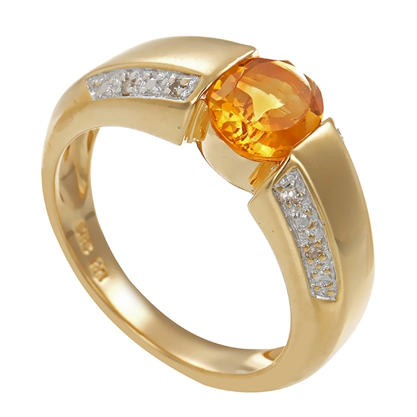Ring, 14K, Gelbgold, Diamant, Citrin
