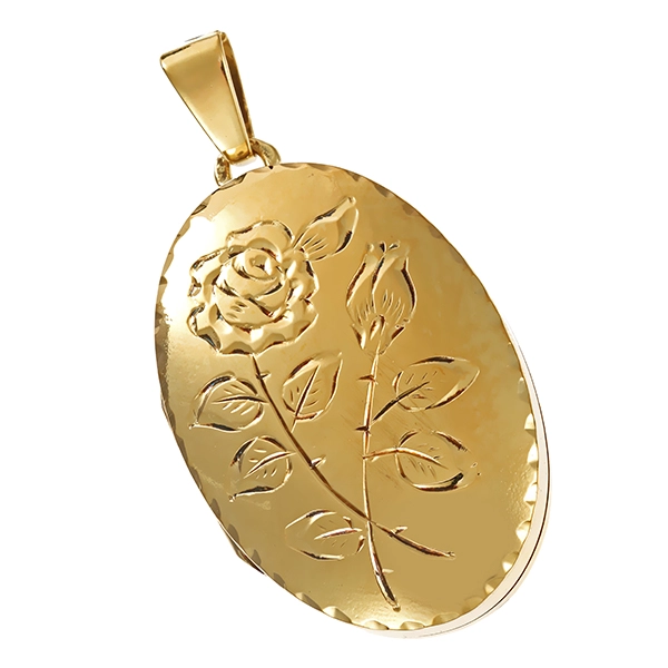 Anhänger, 14K, Gelbgold, Medaillon, Rose