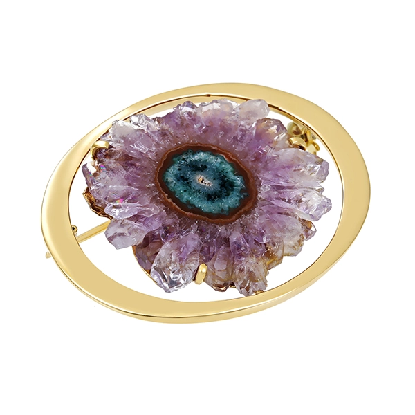 Brosche, 14K, Gelbgold, Quarz