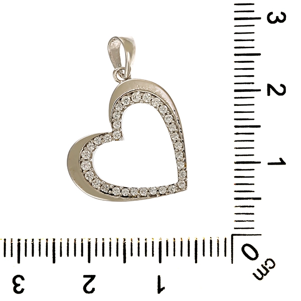Anhänger, 14K, Weißgold, Zirkonia, Herz