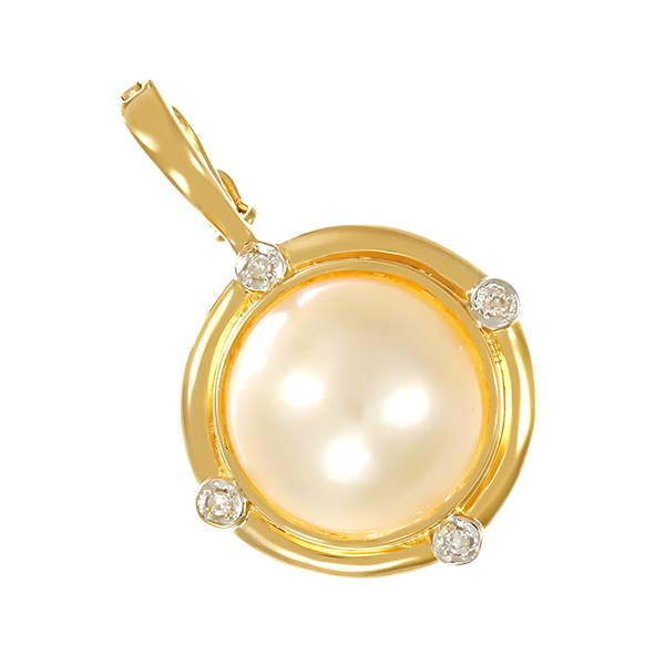 Anhänger, 14K, Gelbgold, Mabe-Perle, Diamanten