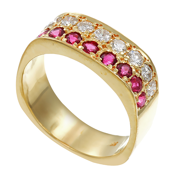 Ring, 14K, Gelbgold, Brillanten, Rubine
