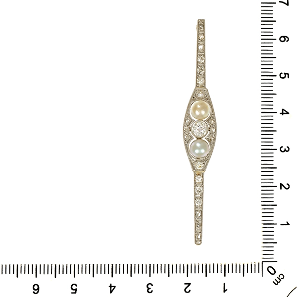 Brosche, 14K, Weißgold, Perlen, Diamanten, Diamantrosen