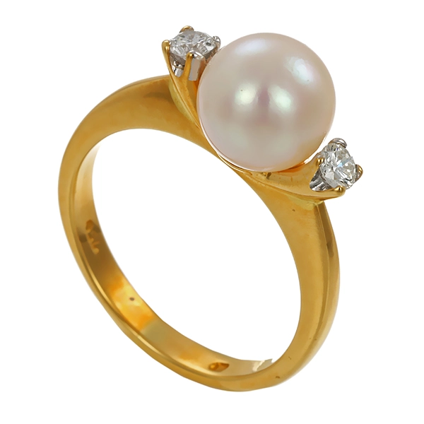 Ring, 18K, Gelbgold, Brillanten, Perle