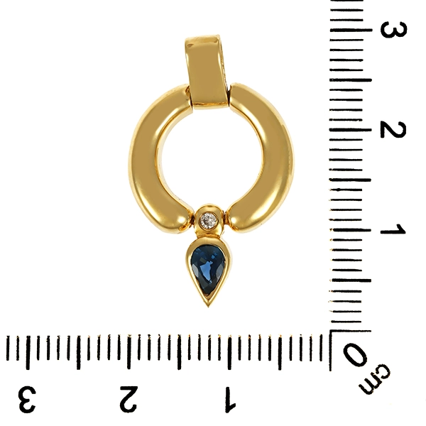 Anhänger, 18K, Gelbgold, Brillant, Saphir