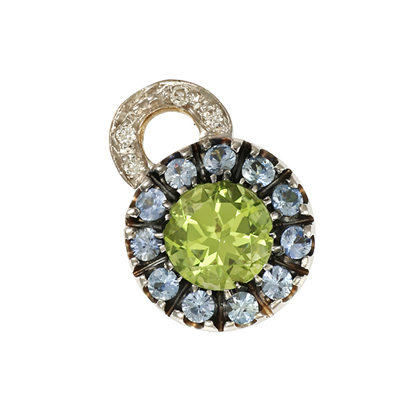 Anhänger, 18K, Weißgold, Peridot, Tansanit, Diamanten