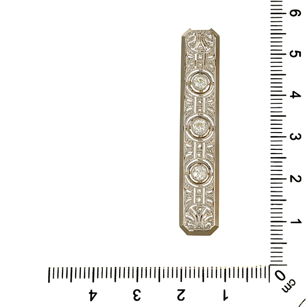 Brosche, 14K, Weißgold, Diamanten, Antik
