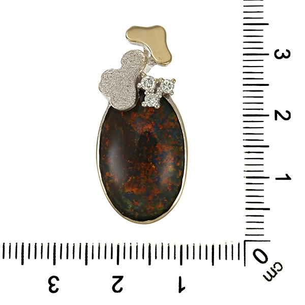 Anhänger, 14K, Weißgold, Opal, Brillanten