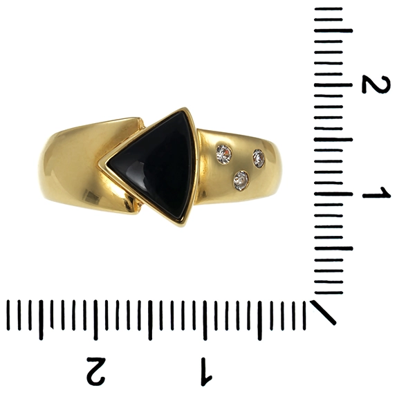 Ring, 14K, Gelb-/Weißgold, Onyx, Zirkonia