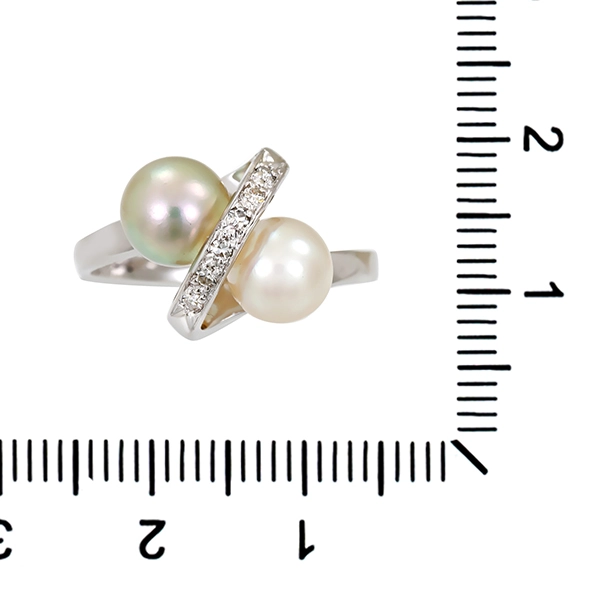 Ring, 14K, Weißgold, Perlen, Diamanten