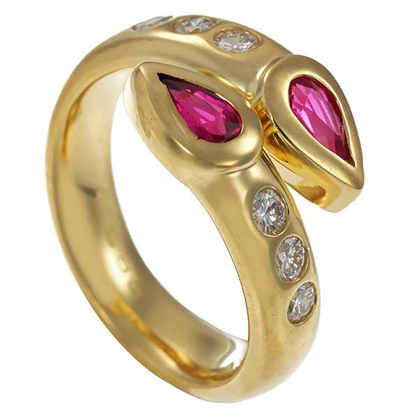 Ring, 14K, Gelbgold, Brillanten, Rubine