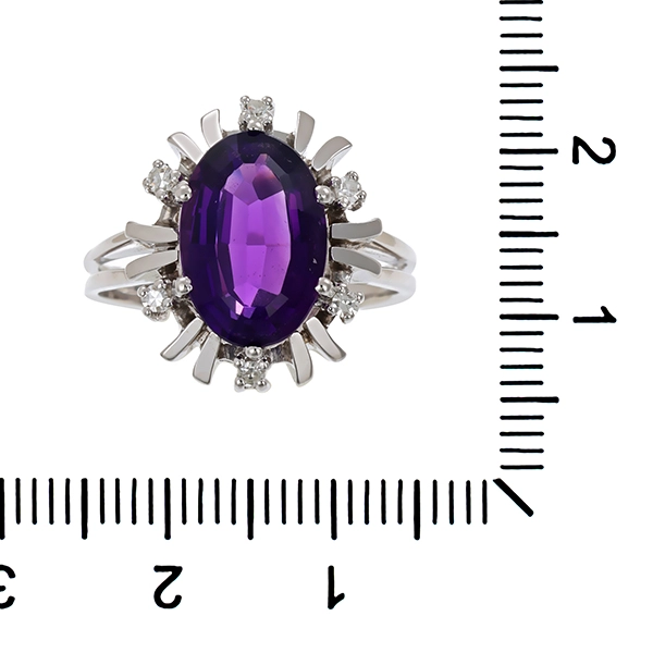 Ring, 14K, Weißgold, Amethyst & Diamanten, U54