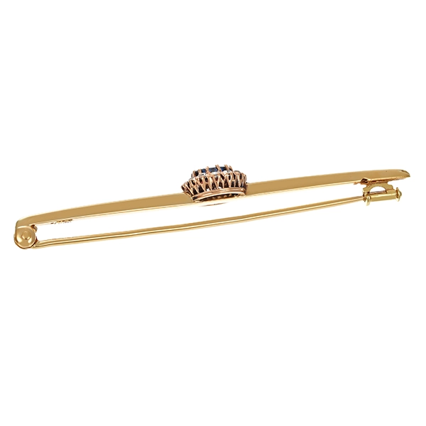 Brosche, 14K, Gelbgold, Saphir, Diamanten