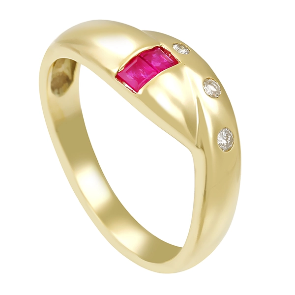 Ring, 14K, Gelbgold, Rubine, Brillanten