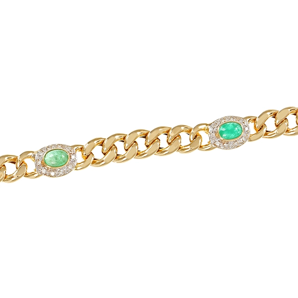 Armband, 14K, 14K, Gelb-/Weißgold, Smaragd, Diamant