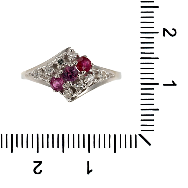 Ring, 14K, Weißgold, Diamanten, Rubine