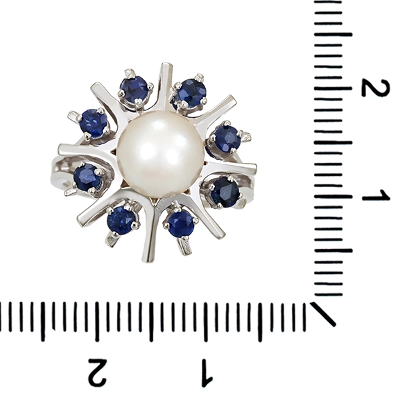 Ring, 14K, Weißgold, Perle, Saphire