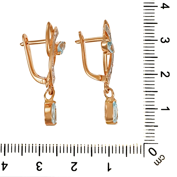 Ohrhänger, 14K, Weiß-/Rotgold, Zirkonia, Topas blau