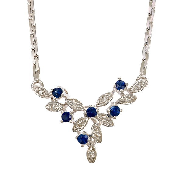 Collier, 14K, Weißgold, Saphire, Diamanten