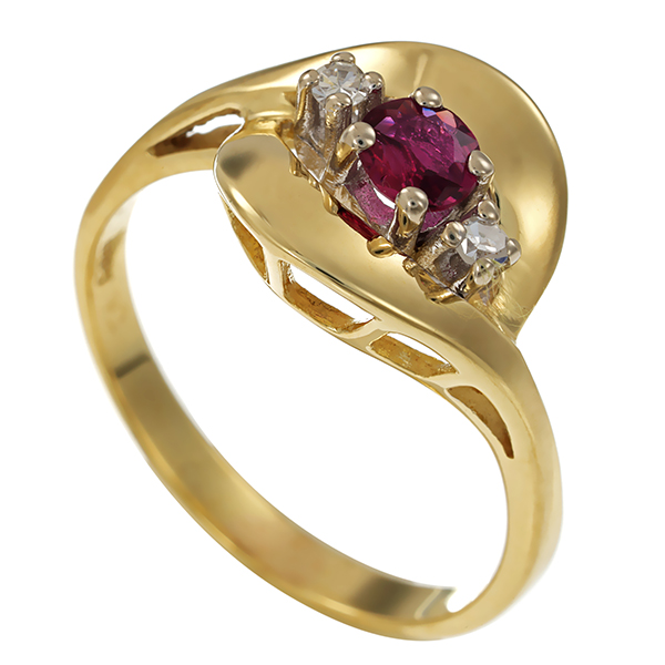 Ring, 14K, Gelbgold, Diamanten, Rubin