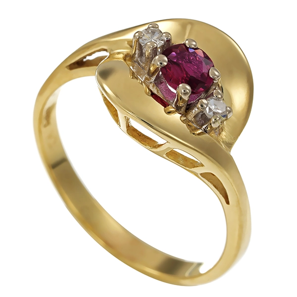 Ring, 14K, Gelbgold, Diamanten, Rubin