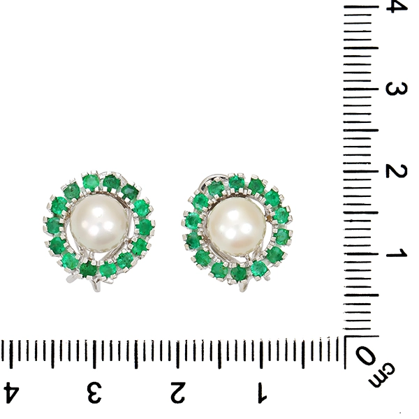 Ohrclipse, 14K, Weißgold, Perlen, Smaragde