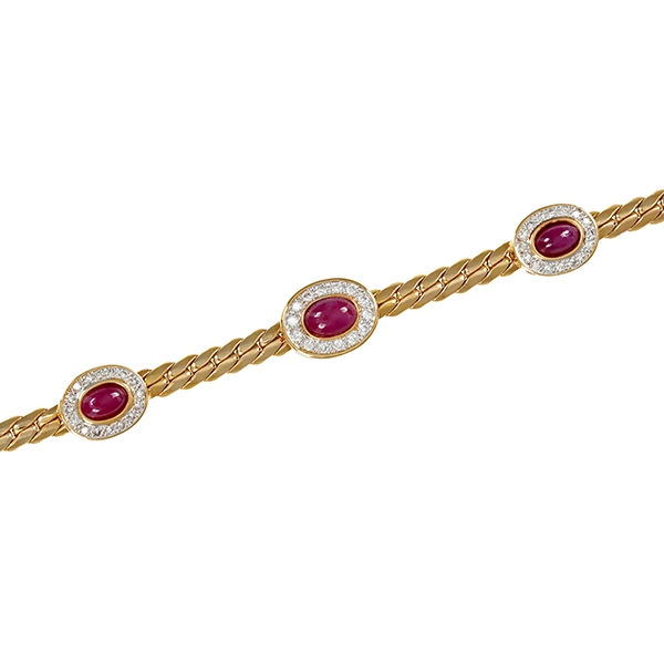 Armband, 14K, Gelb-/Weißgold, Rubine, Brillanten