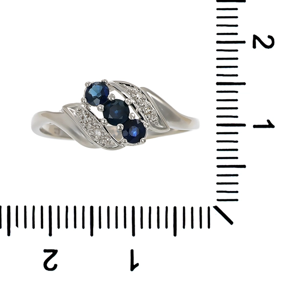 Ring, 8K, Weißgold, Diamanten, Saphire